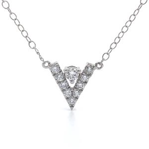 lot 31 image: New 14 Carat Diamond V Styled Necklace in White Gold 15 - 17 Adjustable