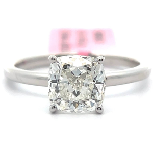lot 3 image: NEW 2 Carat Cushion Diamond Solitaire Low Profile Set Ring in 14k White Gold Retail $2,995 VIDEO