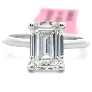 lot 10 image: NEW 3 Carat Diamond Emerald Cut Solitaire Engagement Ring in 14k White Gold w Report VIDEO