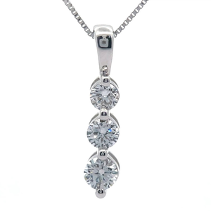 lot 37 image: 0.50 Carat Diamond Three-Stone Past, Present & Future Linear Pendant Necklace in White Gold VIDEO