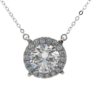 lot 8 image: 2 Carat Diamond PavHalo Necklace in Platinum Retail $2,995 VIDEO