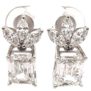 lot 9 image: 4.75 Carat Diamond Marquise Leaf Cluster Stud Earrings in 14k White Gold VIDEO