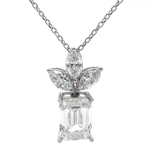 lot 11 image: NEW 2.30 Carat Diamond Mixed Cut Cluster Floral Leaf Pendant Necklace in 14k White Gold VIDEO