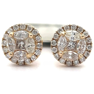 lot 27 image: NEW 0.82 Carat Natural Diamond Illusion Halo Stud Earrings in 14k Yellow Gold Retail $2,145 VIDEO