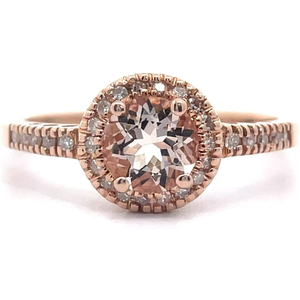 lot 32 image: 0.12 Carat Morganite & PavNatural Diamond Halo Ring in 14k Rose Gold VIDEO