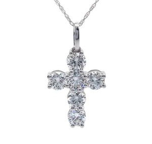 lot 23 image: NEW 1.50 Carat Diamond Cross Pendant Necklace in 14k White Gold w Report VIDEO