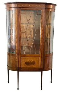 lot 1D image: LR - Antique Edwardian Satinwood Inlay Curved Glass Display Cabinet