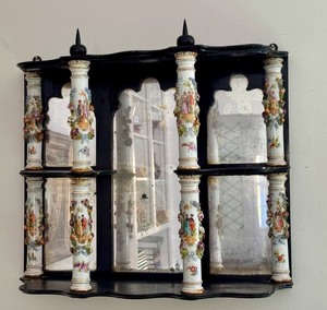 lot 3D image: LR - Antique Meissen Porcelain Column Wall Shelf with Mirrored Back