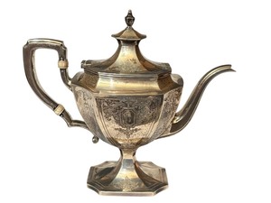 lot 6D image: K - Antique Sterling Silver Teapot 1 12 Pint Ornate Monogrammed