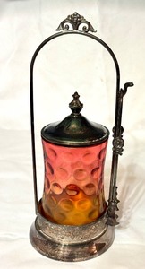 lot 18D image: K - Antique Victorian Simpson Hall Miller Amberina Pickle Castor with Tongs