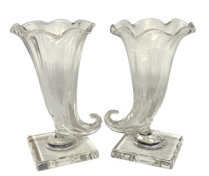 lot 19D image: LR - Pair of Vintage Steuben Cornucopia Glass Vases