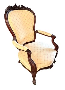 lot 35F image: Antique Victorian Parlor Chair with Carved Birds and Floral Details