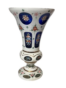 lot 36D image: K - Antique Bohemian Glass Vase with Hand Painted Floral Design