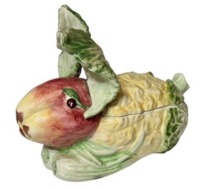 lot 41D image: K - Vietri Botanical Collection Vintage Ceramic Anthropomorphic Vegetable Bunny Rabbit Covered Dish