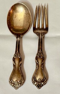 lot 48D image: K - Vintage Sterling Silver 4.5 Childrens Spoon and Fork Set