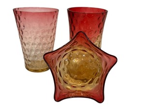 lot 53D image: LR - Vintage Amberina Glass Vases and Star-Shaped Bowl Set