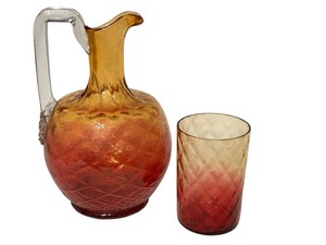 lot 55D image: LR - Antique Amberina Glass Pitcher and Tumbler Set