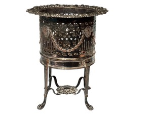 lot 57D image: DR - Antique Victorian Silver-Plated Raised Wine Holder with Ornate Filigree