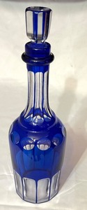 lot 68D image: LR - Vintage Cobalt Blue Cut Glass Decanter with Stopper