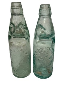 lot 72D image: LR - Pair of Vintage 9.5 Inch Codd Glass Bottles