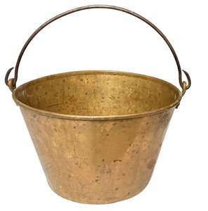 lot 75D image: LR - Antique Ansonia Brass Co. Bucket with Handle, Circa 1800s