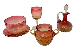 lot 76D image: LR - Antique Amberina Glassware Collection with Cruet, Goblet, Bowl and Cup