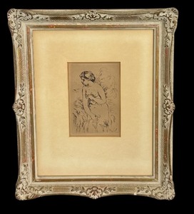 lot 82DD image: LR - Framed Vintage Etching Print Pierre Auguste Renior Baigneuse Debout a Mijambes Portrait