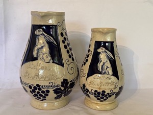 lot 90D image: K - Pair of Steffani St. Moritz German Pottery Pitchers with Rabbit Motif