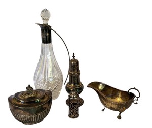 lot 93D image: K - Vintage Silver Plated Tableware Collection with 12 Inch Crystal Decanter