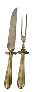 lot 95D image: K - Vintage Sterling Handle Carving Knife and Fork Set with Sheffield Stainless Blades