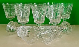 lot 97D image: LR - Set of 10 Vintage Hawkes Birr Blown Glass Water Goblets