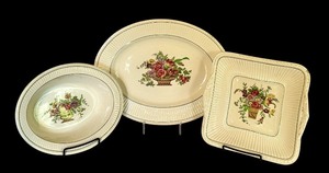 lot 98D image: LR - Vintage Belmar Wedgwood Serving Set with Floral Basket Design