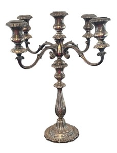 lot 5R image: MB - Vintage Fisher Sterling Silver Weighted 5-Arm Candelabra Victoria Pattern
