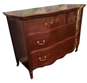 lot 16R image: BR - Vintage Wooden Dresser with Curved Front and Brass Handles