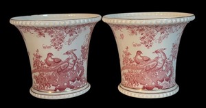 lot 43R image: MB - Pair of Vintage Royal Crown Derby Porcelain Vases with Bird Motif
