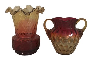 lot 52R image: MB - Set of 2 Antique Amberina Art Glass Vases