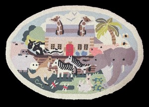 lot 53R image: MB - Vintage Noahs Ark Hooked Rug