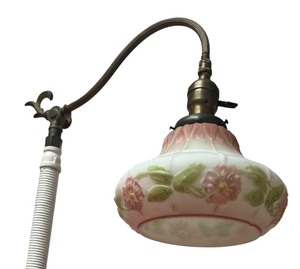 lot 56R image: MB - Vintage Wicker Floor Lamp with Floral Glass Shade