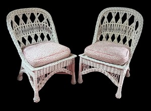 lot 57R image: MB - Pair of Vintage White Wicker Chairs