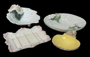 lot 67R image: MB - Set of 4 Decorative Vintage Porcelain Dishes with Floral and Lamb Designs