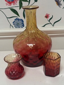 lot 68R image: MB - Set of 3 Antique Amberina Glass Vases