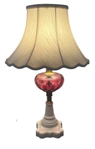 lot 70R image: MB - Vintage Table Lamp with White Glass Base Swirled Glass Accent