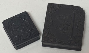 lot 72R image: MB - Set of 2 Vintage Photo Case Boxes with Antique Tintype Portraits