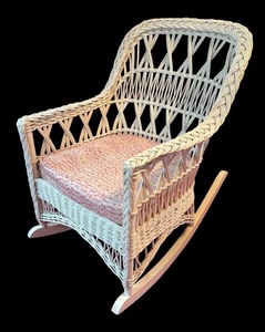 lot 77R image: MB - Vintage White Wicker Rocking Chair