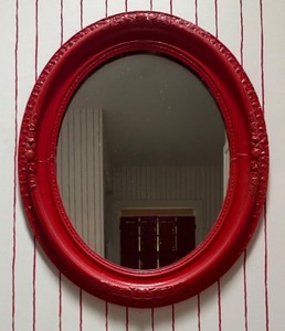 lot 84R image: MB - Vintage Red Oval Mirror with Ornate Frame