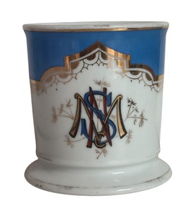 lot 97R image: MB - Vintage Porcelain Shaving Mug with Blue and Gold Trim