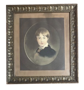 lot 121R image: MB - Antique Portrait Print of Young Boy in Ornate Frame