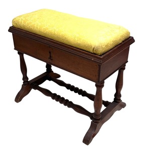 lot 123R image: MB - Petite Vintage Storage Bench with Yellow Upholstered Seat