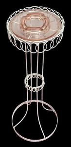 lot 180R image: MB - Vintage White Metal Ashtray Stand with Pink Glass Tray