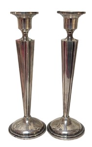 lot 188R image: MB - Pair of Vintage Weighted Sterling Silver Candle Holders
